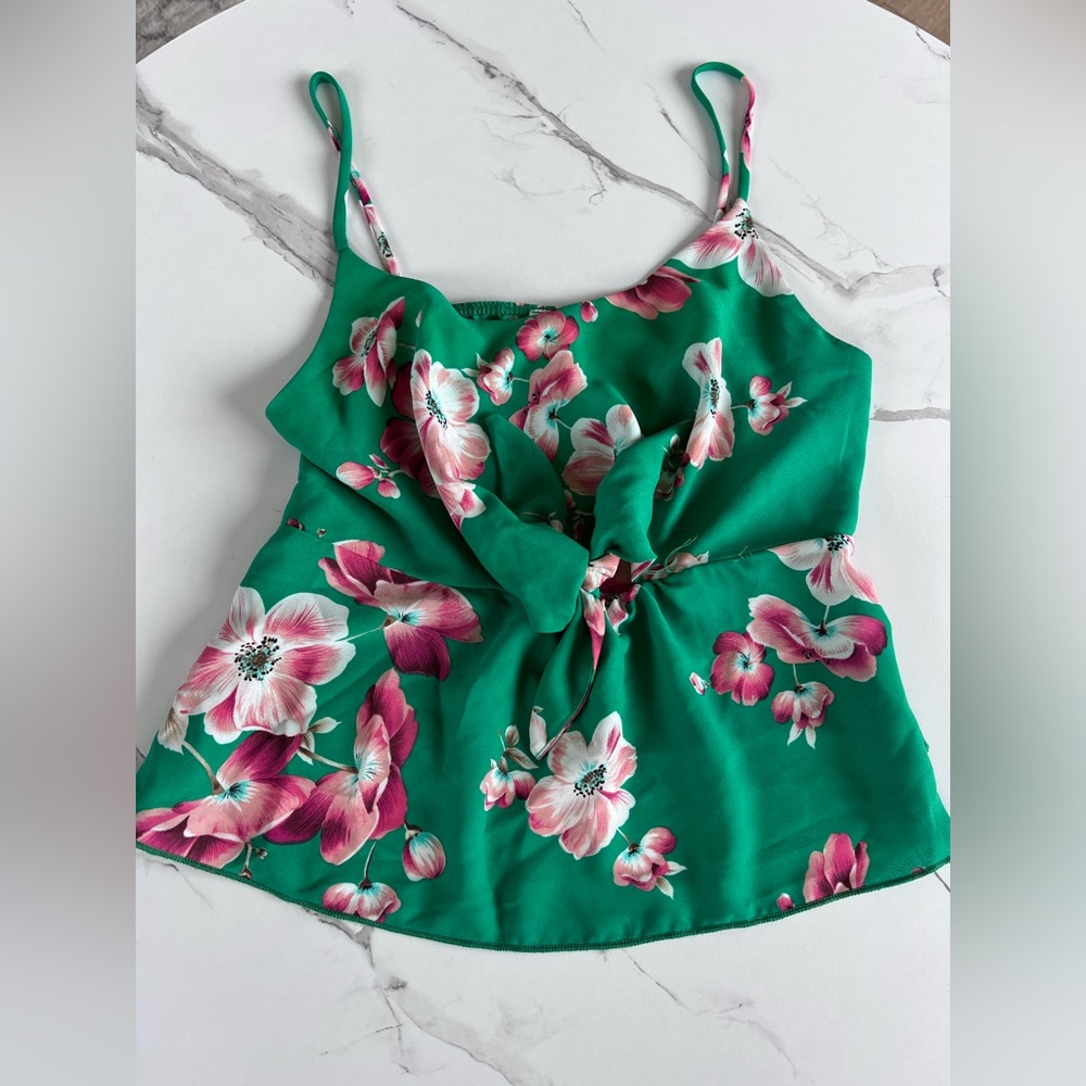 Hello Miss Crop Top Tank Size Small Green and Pink